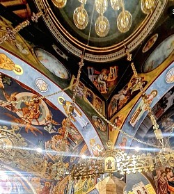 interior of the dome with a fresco of Christ Pantocrator and the holy evangelists