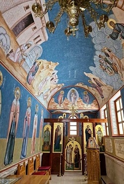 Fresco of the Lord Jesus Christ Almighty in the central dome of the temple in Zlatibor