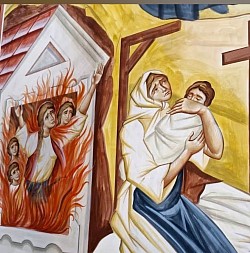 frescoed depictions of holy martyrs in the lower zones of the nave